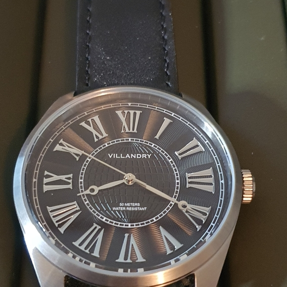 Villandry Hemisphere Nord Silver/Black Leather Men's Watch - Picture 1 of 8